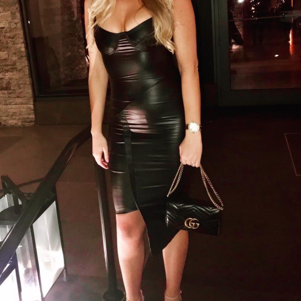 Faux Leather Oliveaceous Dress